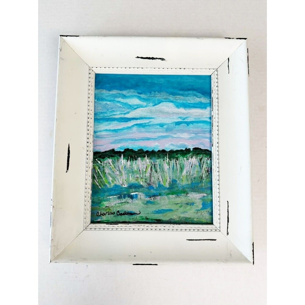 Original Painting Framed Signed Wall Art Landscape Pond Impressionism 14X12